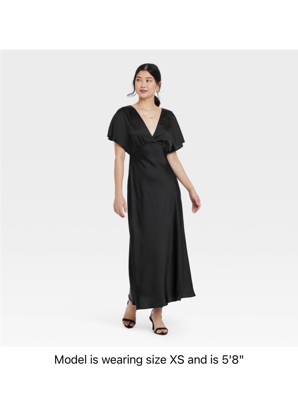 a new day Black Satin V-Neck Flutter Sleeve Maxi Dress